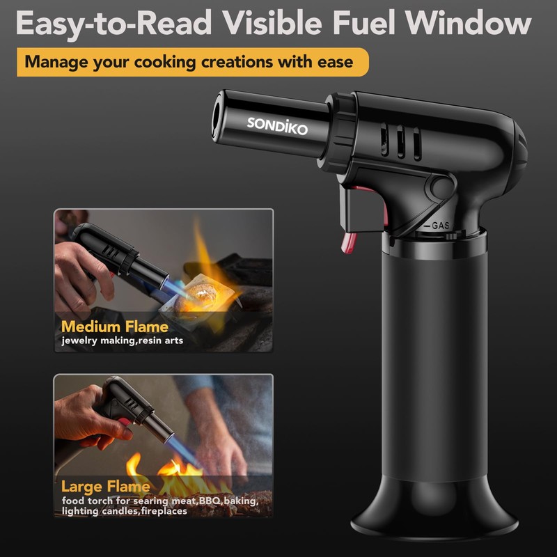 Sondiko Butane Torch Lighter with Visible Fuel Window, Refillable Soldering