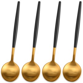 5.1 Inches Matte Gold Coffee&Tea Spoons With Black Handle,Small Gold Demitasse Spoons,Mini Stirring Spoon For Espresso,Set Of 4 Cute Small Spoon