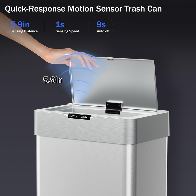 TLSUNNY 16 Gallon Motion Sensor Trash Can,Touchless Automatic Garbage Can,Brushed