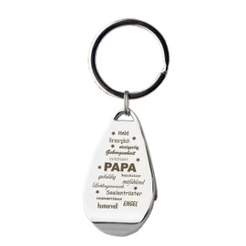 Bottle Opener Keyring with Engraving "Eigenschaften eines Papa" - Chrome - as a Gift for Father's Day, Birthday or Christmas