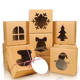 COTOPHER 30Pcs Christmas Cookie Boxes with Window, 4x4x2.5 inch Kraft Brown Bakery Boxes for Gift Giving, Mini Cake Boxes for Treat Donuts Chocolate Strawberries Pastries Muffins