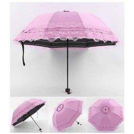 Honeystore Princess Lace Ultraviolet-Proof Folding Umbrella Anti-uv Dome Parasol Style 1 Pink