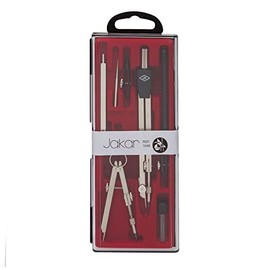 JAKAR STUDENT DRAWING SET self centring geared head compass, divider attachment