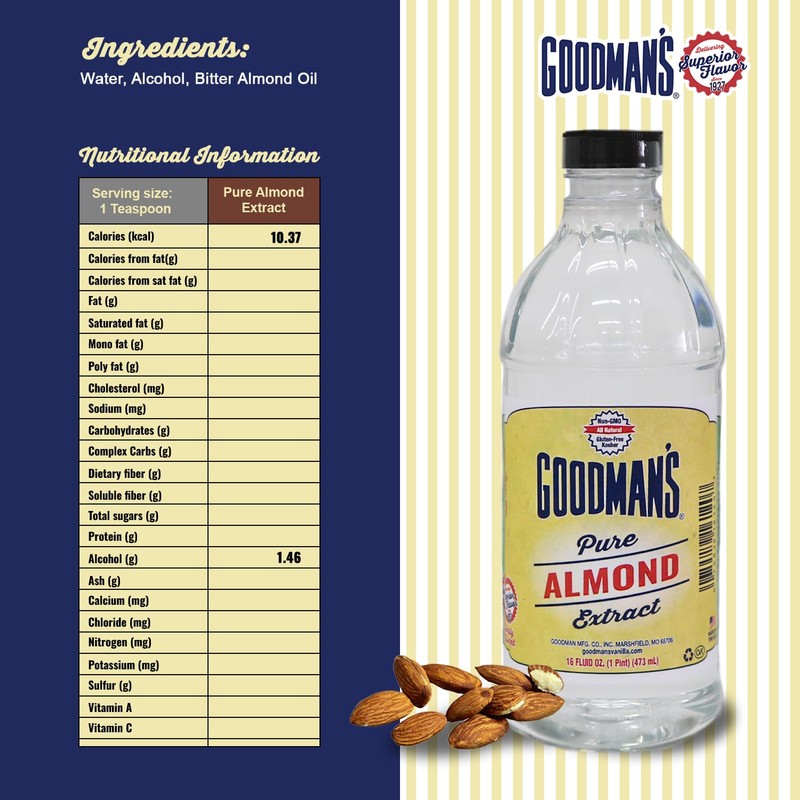 Goodman's Pure Almond Extract - Gluten-Free, Non-GMO, Kosher, Low Carb