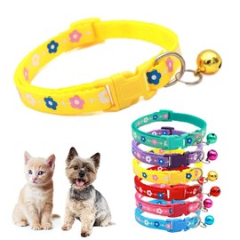 Teleyi Yellow Small Cat Collar with Bell,Floral Pattern,Adjustable 7-12 Inch,For XXS XS Tiny Little Kitten Pet Female Dogs