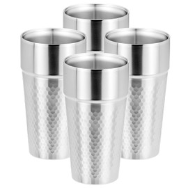 QWORK Stainless Steel Insulated Tumblers, 19 oz 4 Pack Stackable Water Tumblers, Double Wall Metal Cup, Diamond-Patterned