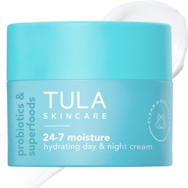 TULA Probiotic Skin Care 24-7 Moisture Hydrating Day and Night Cream Moisturiser for Face, Anti Ageing Face Cream, Contains Watermelon Fruit and Blueberry Extract 45ml