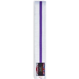 Playwell Martial Arts Cotton White Belt With Coloured Stripes Grading Belt - (Karate, Judo Taekwondo) (White Belt With Purple Stripe, 250cm)