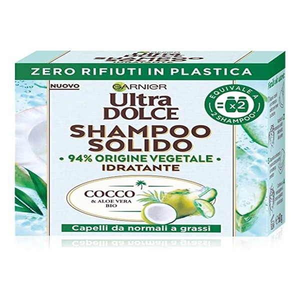 Garnier Ultra Dolce Shampoo with Solid Coconut and Aloe Vera for Normal to Oily Hair with 100% Eco Friendly Plastic Packaging 60g