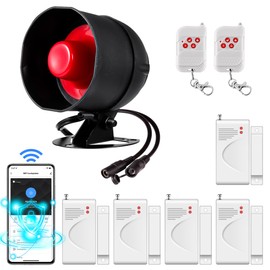 WiFi Alarm System for Home Security, Wireless Alarm Security System with Loud 120dB Window Door Alarms Sensor, Remote Control WiFi Siren for Shed Garage