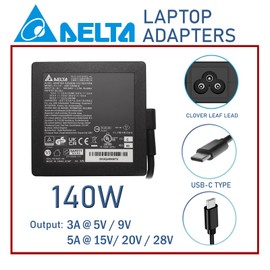 140W DELTA USB-C LAPTOP AC ADAPTER FOR DELL LATITUDE 5530, 5531, 7300, 5510, 5511, 5521, 7430, 7520, 7530, 5421, 5420, 5430, 5431, 5500, 5501, 5510, 5511, 5520, 9330, 9510 28V 5A TYPE-C