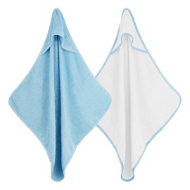 GEEZY Set of 2 Hooded Baby Bath Towel 100% Cotton Soft Absorbent Bath Wrap Newborn Essentials Baby Boy Girl Shower Gifts Blue