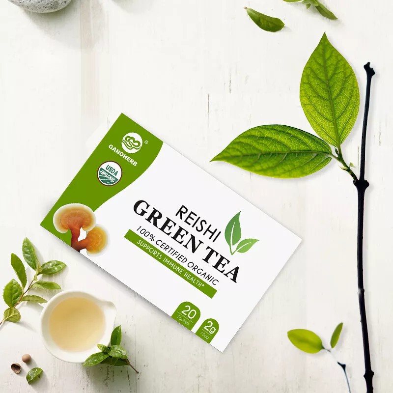 GANOHERB Organic Reishi Green Tea bags, 20 Counts