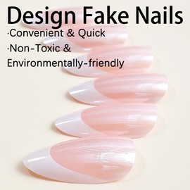 White French False Nails Almond Nails Plating Fake Nails Press on Nails Medium Artificial Acrylic Nails Solid Color French Stick on Nails Full Cover Reusable Coffin Nails Glue on Nails for Women