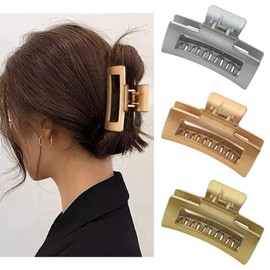 Claw Hair Jaw Clips Barrettes - 3 Pcs No Slip Claw Clip Hair Clamp Grips for Women Girls Jaw Clips Clamp Barrettes (Plastic(Hot Gold+Silver White+Elegant Gold))