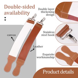 ZORZA 1Pcs Dual-Sided Leather Sharpening Straps Professional Barber Leather Strap Straight Razor Strop with Cowhide & Canvas for Enhanced Razor Sharpening & Smoothing Experience(Brow)(Cowhide+Canvas)