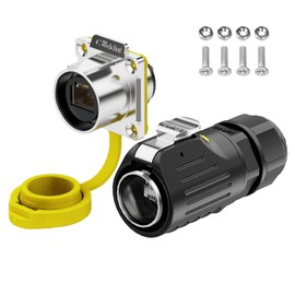 E-WeiChat LP-24 RJ45 IP67 Industrial Waterproof Connector 8P8C Dual Port Ethernet Aviation Plug Fast Network Signal Round Connector Anti-interference Metal Housing M24 Flange Socket