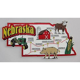 Nebraska State Map and Landmarks Collage Magnet