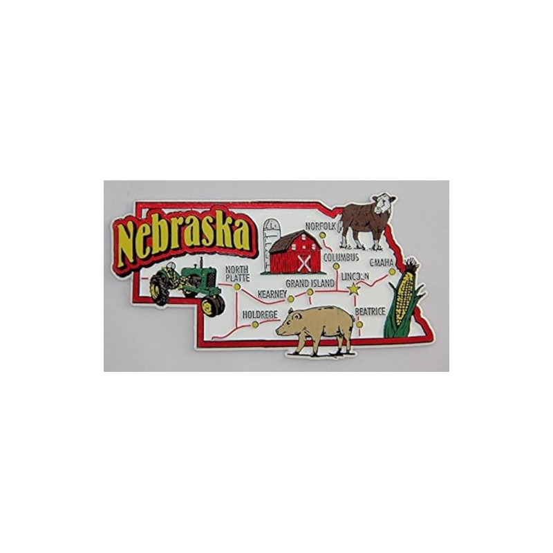 Nebraska State Map and Landmarks Collage Magnet