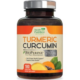 Curcumina de cúrcuma con BioPerine 95% curcuminoides 2600mg con pimienta negra para una mejor absorción, fabricada en Estados Unidos, potente soporte 