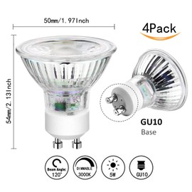 CTKcom GU10 MR16 foco LED 5W COB LED (4 unidades) - Bombillas halógenas equivalentes a bombillas regulables MR16 GU10 Base LED 450 LM 110 V 3000 K blanco cálido ultra brillante foco de luz LED