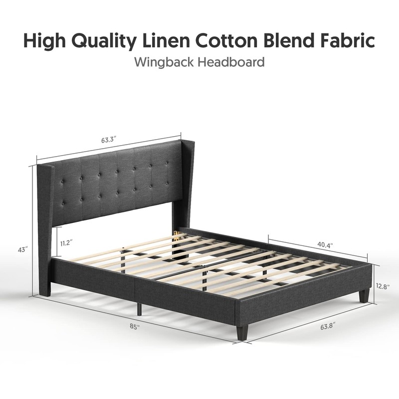 BONSOIR Queen Size Dark Grey Bed Frame Upholstered Traditional Low