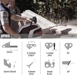 Aokelily Saw Chains 3/8 Inch 1.1 mm 52 TG 35 cm - Pack of 3 - Compatible with Makita DUC353, Bosch AKE35 S, Einhell GP-LC 36/35 Li and Others (35 cm 3/8 Inch 1.1 mm 52TG X3)