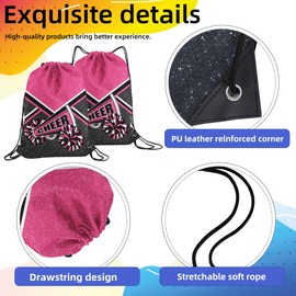 6 Pcs Cheer Drawstring Backpack Cheerleading Drawstring Bag Cheer Accessories Gifts for Cheerleaders (RoseRed)
