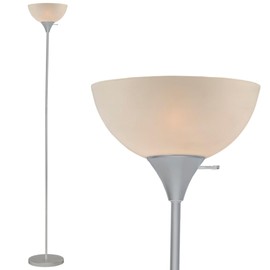 LIGHTACCENTS 72” Silver Torchiere – Modern Standing Fixture with White Opal Shade – Susan Design for Bedroom, Office, Corner, or Reading – 150W E26 Base Compatible