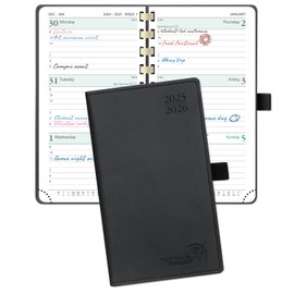 POPRUN Pocket Agenda 2025-2026 (Slim Size 3.5'' x 6.5'') Academic Purse Calendar (July 2025 - June 2026) with Hourly Time Slots, 100GSM Thick Paper, Spiral Soft Cover - Black