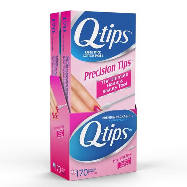Q-tips Cotton Swabs For Hygiene and Beauty Care Q Tips Precision Cotton Tips Cotton Swab Made With 100% Cotton, 170 Count (Pack of 2)