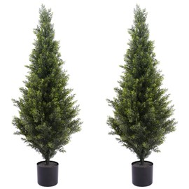 ENGreen 3FT Artificial Cedar Topiary Trees Potted Fake Plants for Outdoors Faux Cypress Trees for Home Front Porch Decor Set of 2
