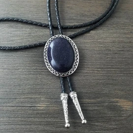 QUKE Stone Bolo Tie Native Western Cowboy Genunie - Corbata de piel para hombres y mujeres, Azul oscuro, Overall