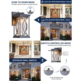 Delicavy Dusk to Dawn Outdoor Wall Light Black with Gold Trim Modern Exterior Sconce Aluminum Waterproof Coach Light Fixture with Crack-Like Glass Outside Wall Lantern for House Garage Porch Lighting