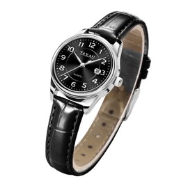 Taxau Watches for Women Black Womens Leather Watch with Date Women Watch Leather Band Woman's Wrist Watches Casual Arabic Numeral Easy to Read Woman Black Face Waterproof Luxury Relojes para Mujer