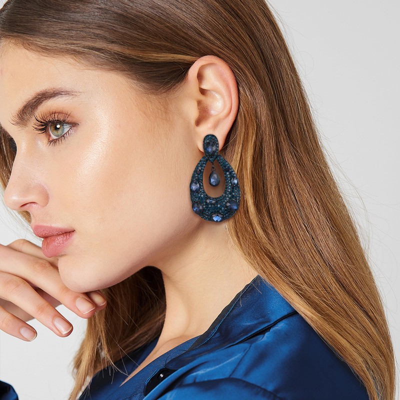 EVER FAITH Wedding Bridal Rhinestone Teardrop Oval Drop Dangle Earrings