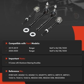 A-Premium Set of 4, Front Inner and Outer Tie Rod Ends, Compatible with Ford Ranger 2019 2020, To 06/08/2020