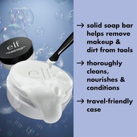 e.l.f. Clean Queen - Limpiador de brochas y esponjas sólidas, limpia brochas y esponjas de maquillaje para la cara y los ojos, fórmula nutritiva, no dañina, vegano y última intervensión de crueldad