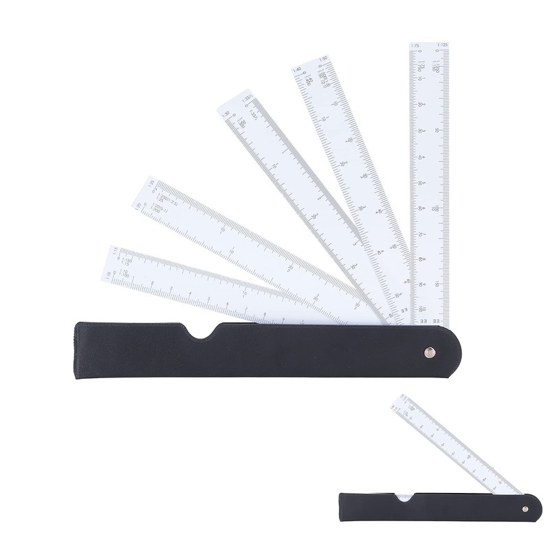 Entatial 20cm Fan Shaped Folding Multiscale Measuring Ruler Black Plastic