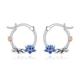 Lotus Earrings 925 Sterling Silver Lotus And Lotus Leaves Hoop Dangle Earrings Flower Jewellery Gifts for Women Friend