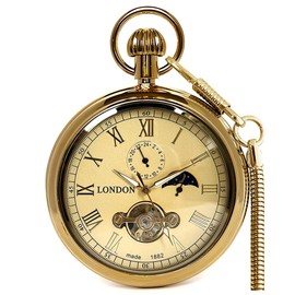 VIGOROSO Men's Vintage Full Copper Hand-Wind Mechanical Pocket Watch for Men with Chain Tourbillon Watches for Dad