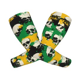 oyebn Jamaican Flag Skull Arm Sleeves Outdoor Garden Sports Cooling Sun Sleeve for Women Men Farm