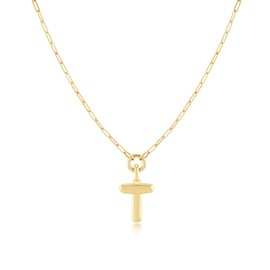 Jewelry Atelier Gold-Filled Initial Necklace for Women – Layered Initial Necklace with A-Z Pendant – 14k Gold-Filled Paperclip Chain– Cute Layered Gold Choker – Gold Jewelry for Women (T)