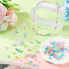 Bestewelry 100pcs Flat Round Evil Eye Beads Glass Beads Loose Beads for DIY Bracelet Necklace Earrings Jewelry Making