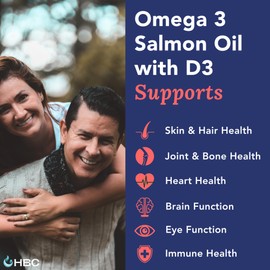 Cardio Omega 3 Fish Oil & Vitamin D3-1000mg, Norwegian Salmon Oil with EPA, DHA, DPA & Astaxanthin, No Fishy Aftertaste, Fatty Acids Supplement - 90 Capsules