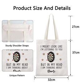 POFULL Darts Gift Darts Player Gift Darts Game Lovers Gift But In My Head I Am Thinking About Darts Tote Bag (I MIGHT LOOK CA)