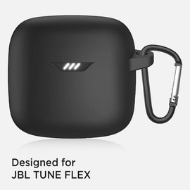 Miimall Case Compatible with JBL Tune Flex Case Cover, [Anti-Lost Keychain] [Scratch Resistance] Dust-Proof Protective Silicone Case for JBL Tune Flex with Carabiner Case Cover(Black)