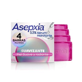 Asepxia, Jabón en barra Suavizante jabón facial y corporal, 53% Serum Hidratante, 4 x 100g
