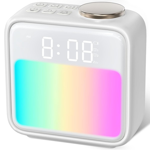 Alarm Clock for Bedrooms Kids Teens Wake up Light Hatch Alarm Clock for Heavy Sleepers Adults Sleep Aid Dual Alarm Snooze 6 Alarm Sounds 10 Colors Night Light Adjustable Brightness Volume