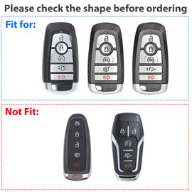 Aoocar 5 Button Leather Key Fob Cover, Fit for Ford Fusion Escape Expedition Explorer Edge Maverick Mustang Ranger F150 F250 F350 F450 F550, No Screw Design Retro Style Smart Key Protector(Black)